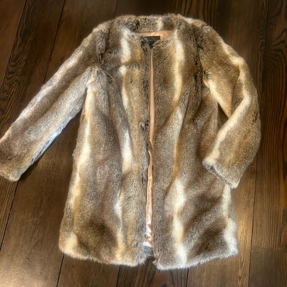 Fabulous Furs Faux Fur Coat - Brown and Cream